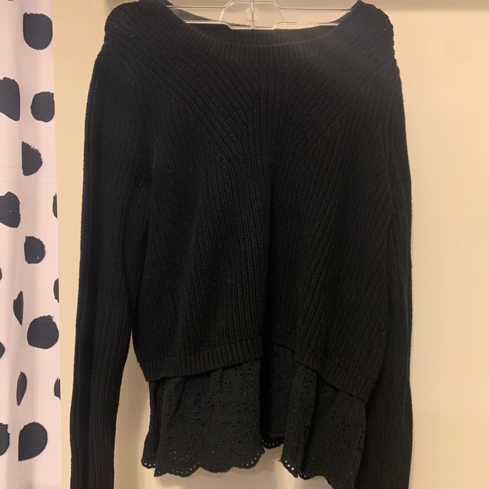 Aerie Black Knit Sweater w/ Scalloped Eyelet layer